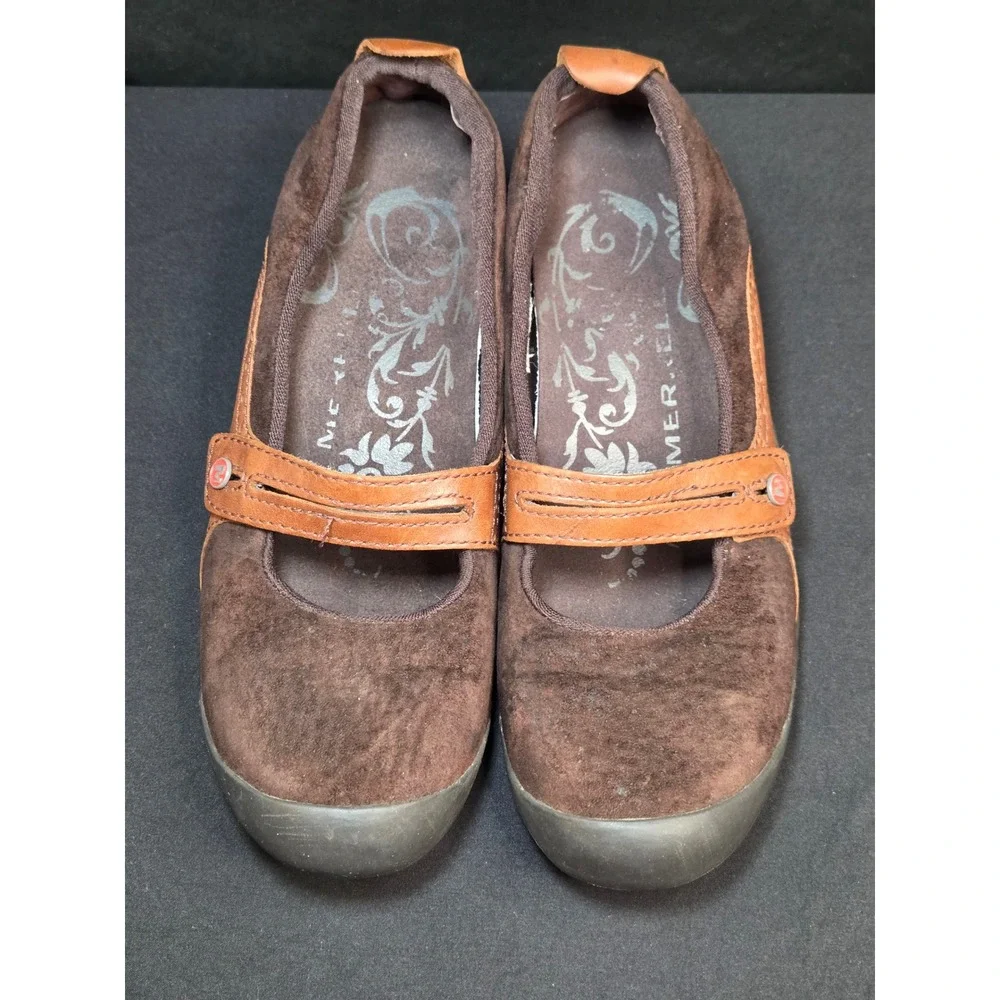 Merrell Plaza‎ Bandeau Espresso Brown Suede Leather Mary Jane Flats Womens 8.5